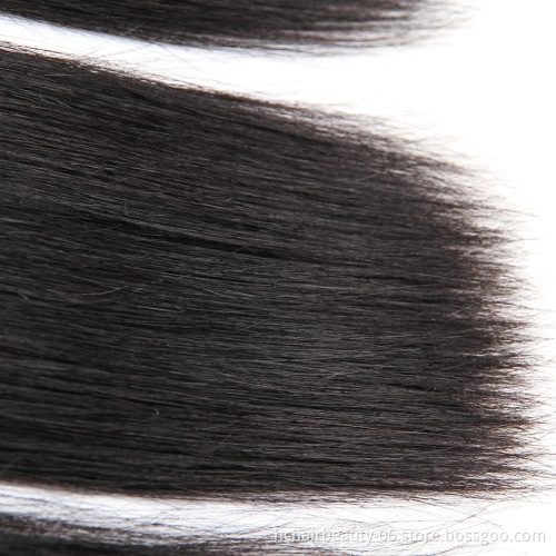 HC Straight Hair 3 Bundles With Closure Brazilian Remy Human Hair Weave 13x4 Pre Plucked Lace Frontal Closure With Bundles 4 Pcs